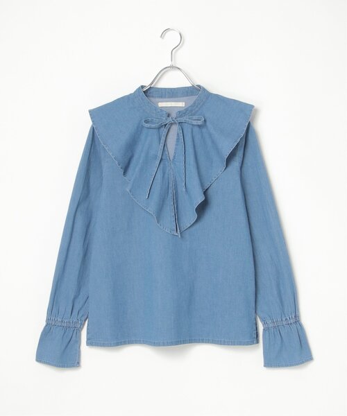 VENCEEXCHANGE（ヴァンスエクスチェンジ）の「デニムラッフルカラーシャツ（シャツ/ブラウス・レディース・ダークネイビー/ブルー/ブルー系・FREE）」の22枚目の写真