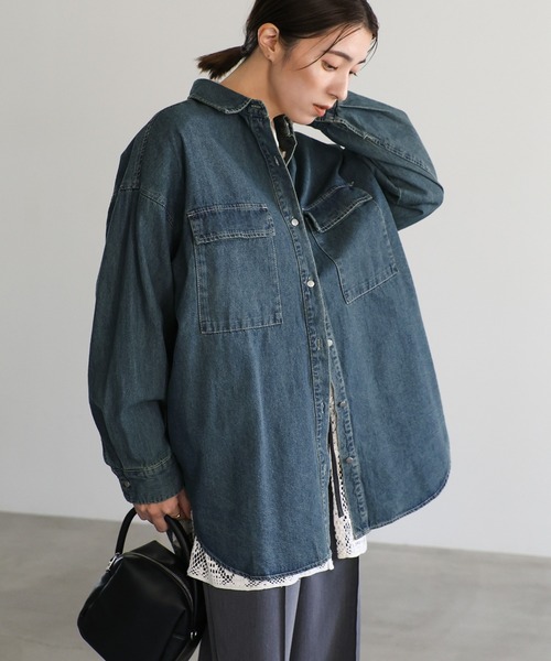 select MOCA（セレクトモカ）の「ヴィンテージライクオーバーデニムシャツ（シャツ/ブラウス・レディース・ブルー/ブラック・FREE）」の9枚目の写真