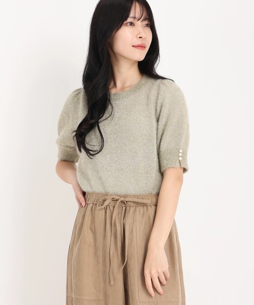 STRAWBERRY-FIELDS（ストロベリーフィールズ）の「シャイニーフィルムモールニット（ニット/セーター・レディース・ダークグレー/オリーブ/ライトベージュ・2）」の3枚目の写真