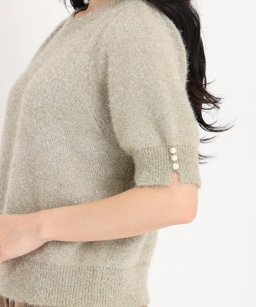 STRAWBERRY-FIELDS（ストロベリーフィールズ）の「シャイニーフィルムモールニット（ニット/セーター・レディース・ダークグレー/オリーブ/ライトベージュ・2）」の9枚目の写真