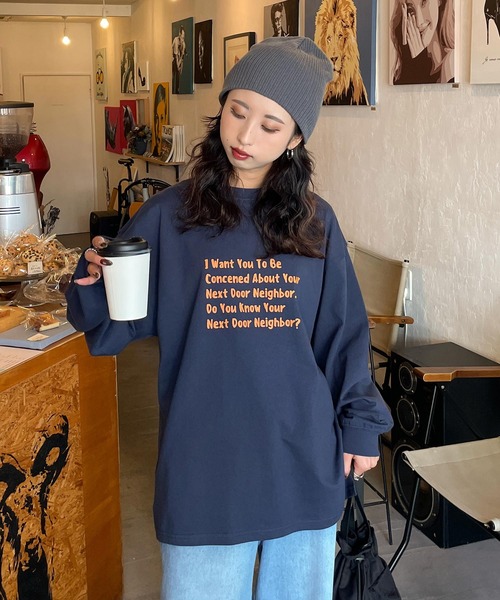 Chillfar（チルファー）の「アソートロゴプリントロンT（Tシャツ/カットソー・レディース・ホワイト系1/ホワイト系/グレー系1/ホワイト系4/レッド/ホワイト/ホワイト系3/ネイビー系/アイボリー系/グレー系/ネイビー/オートミール/チャコール/ネイビー系1/ブラック/レッド系/ホワイト系2・FREE）」の14枚目の写真