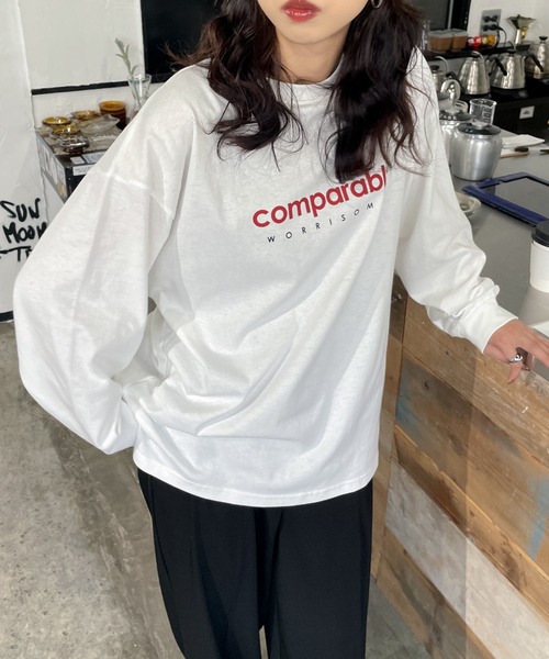 Chillfar（チルファー）の「アソートロゴプリントロンT（Tシャツ/カットソー・レディース・ホワイト系1/ホワイト系/グレー系1/ホワイト系4/レッド/ホワイト/ホワイト系3/ネイビー系/アイボリー系/グレー系/ネイビー/オートミール/チャコール/ネイビー系1/ブラック/レッド系/ホワイト系2・FREE）」の19枚目の写真