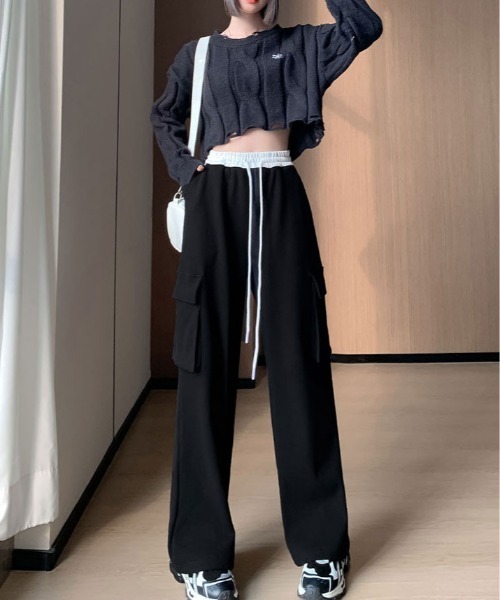 kirakiraShop(キラキラショップ)の「カーゴ スウェット パンツ(スウェットパンツ・レディース・グレー/ブラック・FREE)」の5枚目の写真