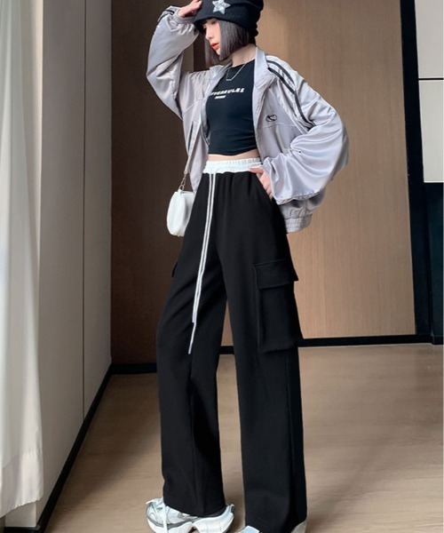 kirakiraShop(キラキラショップ)の「カーゴ スウェット パンツ(スウェットパンツ・レディース・グレー/ブラック・FREE)」の4枚目の写真