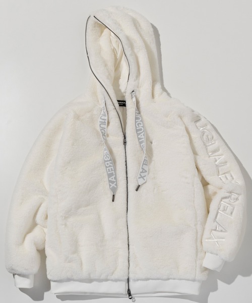 1PIU1UGUALE3  RELAX （ウノピゥウノウグァーレトレ リラックス）の「1PIU1UGUALE3 RELAX(ウノピゥウノウグァーレトレ リラックス)ワイドスピンドル袖ロゴファーブルゾン（ブルゾン・メンズ・ブラック/ホワイト/ブラック×ブラック/ホワイト×ホワイト・M/L/XL）」の2枚目の写真