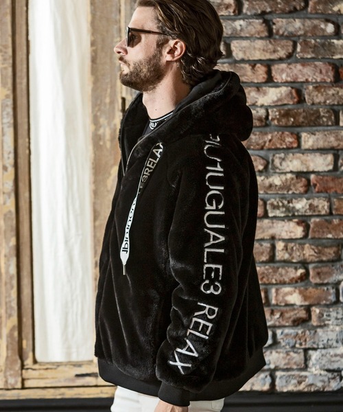 【1PIU1UGUALE3 RELAX】ワイドスピンドル袖ロゴファーブルゾン 1PIU1UGUALE3 RELAX(ウノピゥウノウグァーレトレ リラックス