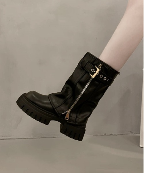 .KOM（ドットコム）の「『.KOM/ドットケーオーエム』ZIP UPハイソールミドルブーツ【Y】【CN】（ブーツ・レディース・ブラック/ブラウン・24cm/23cm）」の7枚目の写真