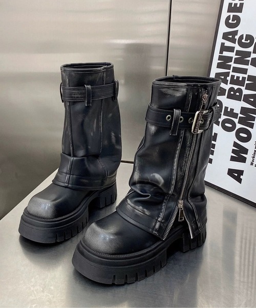 .KOM（ドットコム）の「『.KOM/ドットケーオーエム』ZIP UPハイソールミドルブーツ【Y】【CN】（ブーツ・レディース・ブラック/ブラウン・24cm/23cm）」の4枚目の写真