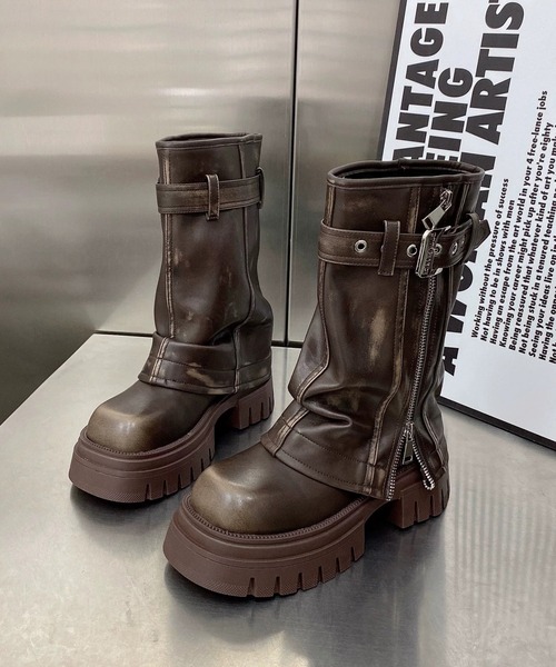 .KOM（ドットコム）の「『.KOM/ドットケーオーエム』ZIP UPハイソールミドルブーツ【Y】【CN】（ブーツ・レディース・ブラック/ブラウン・24cm/23cm）」の5枚目の写真