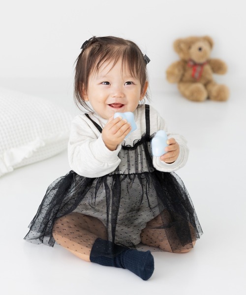 chil2(チルツー)の「チュールビスチェ 裏毛ロンパース(ロンパース・キッズ・ブラック/スモークピンク/ミント/オートミール・70cm/80cm)」の3枚目の写真