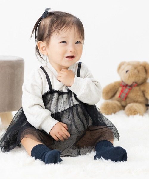 chil2(チルツー)の「チュールビスチェ 裏毛ロンパース(ロンパース・キッズ・ブラック/スモークピンク/ミント/オートミール・70cm/80cm)」の22枚目の写真