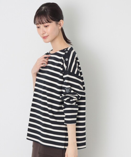 セール】肩ボタン付ボーダーカットソー（Tシャツ/カットソー
