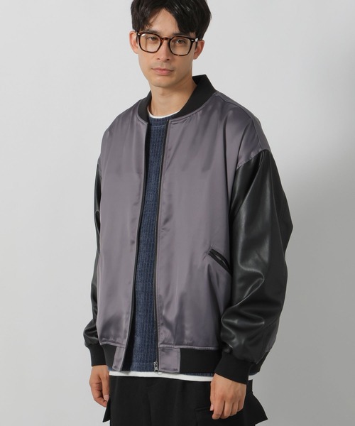 LAKOLE(ラコレ)の「PUレザー切替スカジャン / 147314(ブルゾン・メンズ・グレー/オリーブ/ブラック・MEDIUM/LARGE)」の2枚目の写真