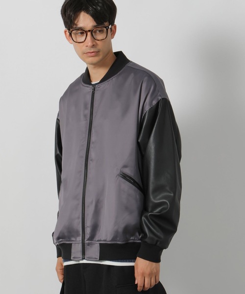 LAKOLE(ラコレ)の「PUレザー切替スカジャン / 147314(ブルゾン・メンズ・グレー/オリーブ/ブラック・MEDIUM/LARGE)」の5枚目の写真
