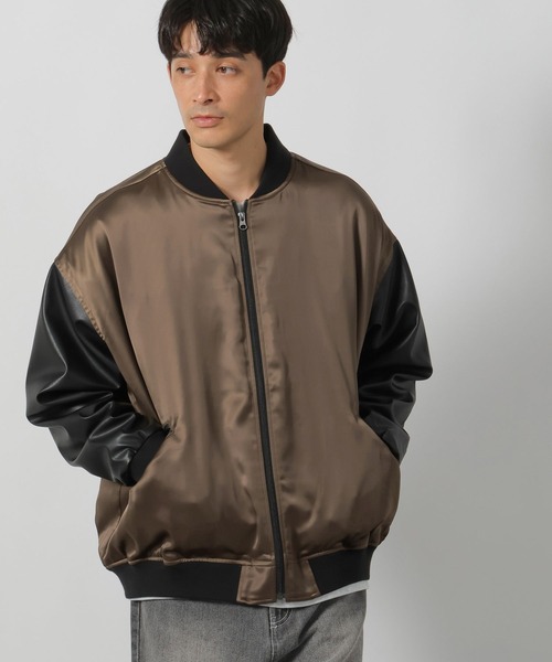 LAKOLE(ラコレ)の「PUレザー切替スカジャン / 147314(ブルゾン・メンズ・グレー/オリーブ/ブラック・MEDIUM/LARGE)」の12枚目の写真