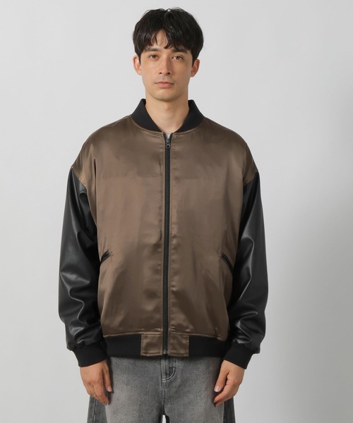 LAKOLE(ラコレ)の「PUレザー切替スカジャン / 147314(ブルゾン・メンズ・グレー/オリーブ/ブラック・MEDIUM/LARGE)」の13枚目の写真