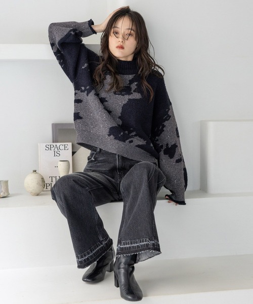 RAGEBLUE（レイジブルー）の「ニュアンス柄/ラメスパンコールニット（ニット/セーター・レディース・グレー系/ブラック系/ブラウン系・FREE）」の12枚目の写真