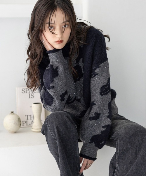 RAGEBLUE（レイジブルー）の「ニュアンス柄/ラメスパンコールニット（ニット/セーター・レディース・グレー系/ブラック系/ブラウン系・FREE）」の18枚目の写真
