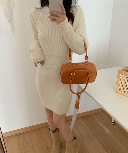 セール】パフスリーブリブニットワンピース（ワンピース）｜leune