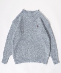 U.S. POLO ASSN.(ユーエスポロアッスン)ワンポイントロゴ刺繍 ブークレニット モックネックプルオーバーセーター レディース
