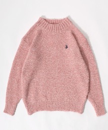 U.S. POLO ASSN.(ユーエスポロアッスン)ワンポイントロゴ刺繍 ブークレニット モックネックプルオーバーセーター レディース