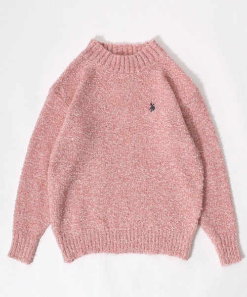 U.S. POLO ASSN.（ユーエスポロアッスン）の「U.S. POLO ASSN.（ユーエスポロアッスン）ワンポイントロゴ刺繍 ブークレニット モックネックプルオーバーセーター レディース（ニット/セーター・レディース・ピンク/サックスブルー/ベージュ/カーキ・M/L）」の4枚目の写真
