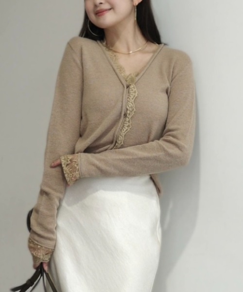 ZOZO限定カラー】アイラッシュレーストリミングニット（ニット