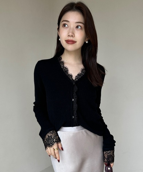 新品未使用　タグ付き　アニュアンス　アイラッシュレーストリミングニット アニュアンス anuans アイラッシュレーストリミングニット （BLACK