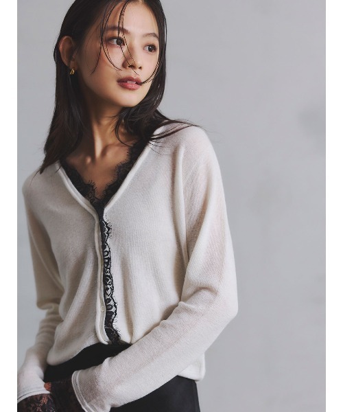 anuans（アニュアンス）の「【ZOZO限定カラー】アイラッシュレーストリミングニット（ニット/セーター・レディース・グレー/ブラック/アイボリー/ホワイト×ブラック/ベージュ・FREE）」の17枚目の写真