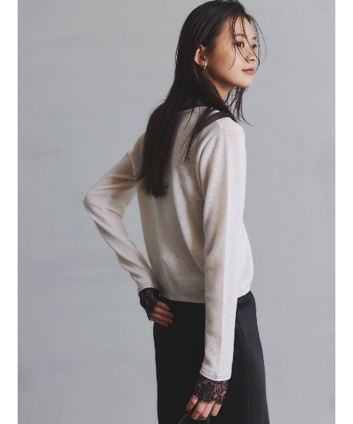 anuans（アニュアンス）の「【ZOZO限定カラー】アイラッシュレーストリミングニット（ニット/セーター・レディース・グレー/ブラック/アイボリー/ホワイト×ブラック/ベージュ・FREE）」の19枚目の写真