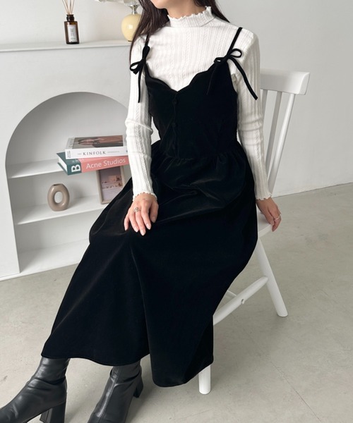 CLEA(クレア)の「ベロアリボンキャミワンピース(ワンピース・レディース・ブラック・FREE)」の5枚目の写真