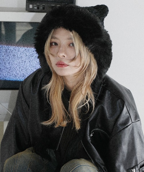 Buyer's Select/畦編みボリューム猫耳バラクラバ（ニットキャップ