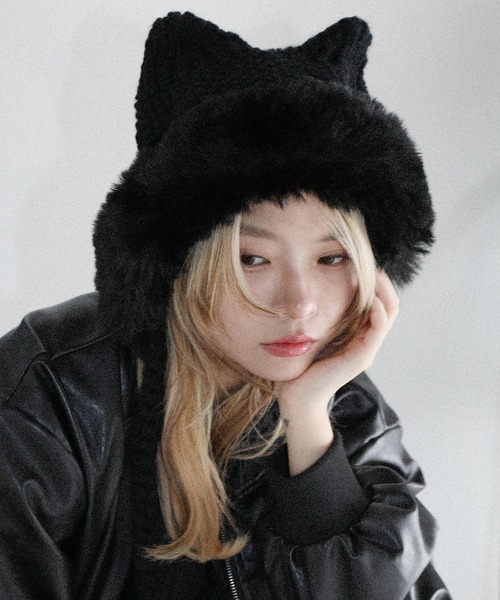 Buyer's Select/畦編みボリューム猫耳バラクラバ（ニットキャップ