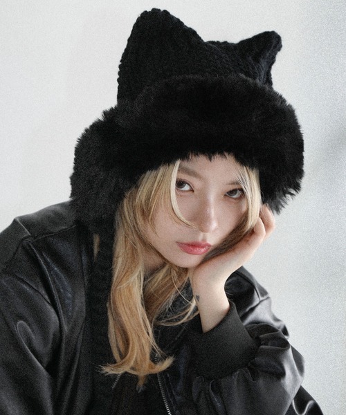 Buyer's Select/畦編みボリューム猫耳バラクラバ（ニットキャップ