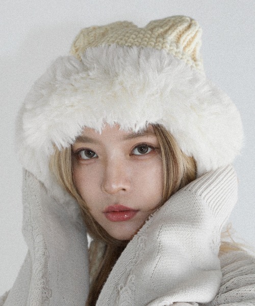 Buyer's Select/畦編みボリューム猫耳バラクラバ（ニットキャップ