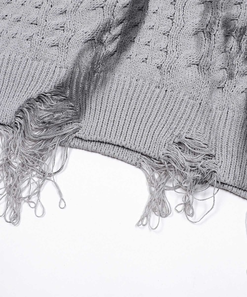 HOOK(フック)の「HOOK -select- 落書きフリンジニット(ニット/セーター・メンズ・グレー/パープル・MEDIUM/LARGE)」の18枚目の写真