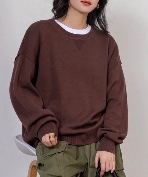 DAY CLOSET(デイ クローゼット)の「レディース 長袖オーバーサイズスウェットライクニット(スウェット・レディース・ライトグレー/グレー/ブラウン/ブラック・FREE)」の4枚目の写真