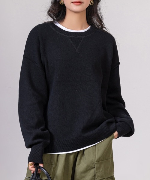 DAY CLOSET(デイ クローゼット)の「レディース 長袖オーバーサイズスウェットライクニット(スウェット・レディース・ライトグレー/グレー/ブラウン/ブラック・FREE)」の2枚目の写真