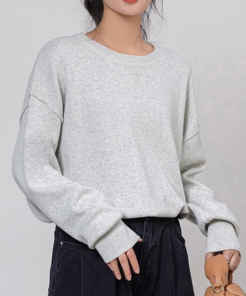DAY CLOSET(デイ クローゼット)の「レディース 長袖オーバーサイズスウェットライクニット(スウェット・レディース・ライトグレー/グレー/ブラウン/ブラック・FREE)」の6枚目の写真