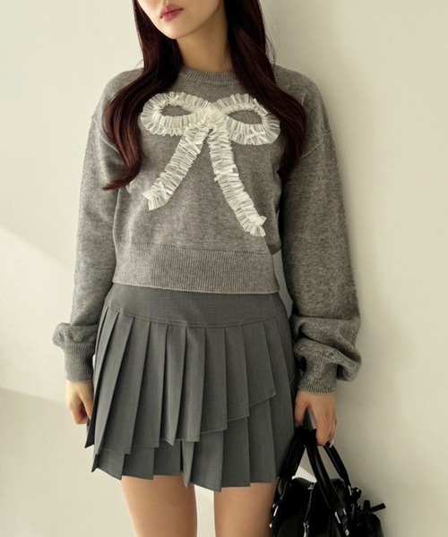one after another NICE CLAUP(ワンアフターアナザーナイスクラップ)の「イレヘムプリーツミニスカート(スカート・レディース・杢グレー/ネイビー/ブラック/ブラウン・SMALL/MEDIUM)」の12枚目の写真
