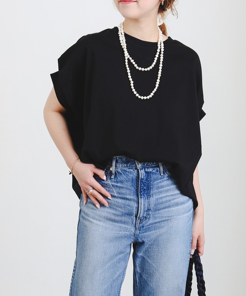 B:MING by BEAMS(ビーミングバイビームス)の「シルケット フォルム プルオーバー(Tシャツ/カットソー・レディース・オフホワイト/ブラック/ブラウン系その他3/ネイビー・ONE SIZE)」の1枚目の写真