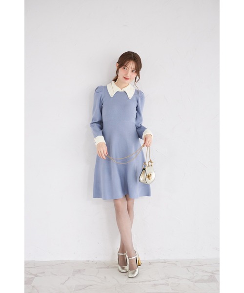 tocco closet(トッコ クローゼット)の「襟付き配色シャギー切り替えハート飾り釦リブニットワンピース(ワンピース・レディース・アイボリー/ブラック/ボルドー/グレイッシュブルー・M)」の14枚目の写真