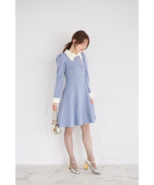 tocco closet(トッコ クローゼット)の「襟付き配色シャギー切り替えハート飾り釦リブニットワンピース(ワンピース・レディース・アイボリー/ブラック/ボルドー/グレイッシュブルー・M)」の15枚目の写真