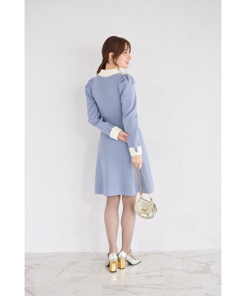 tocco closet(トッコ クローゼット)の「襟付き配色シャギー切り替えハート飾り釦リブニットワンピース(ワンピース・レディース・アイボリー/ブラック/ボルドー/グレイッシュブルー・M)」の16枚目の写真