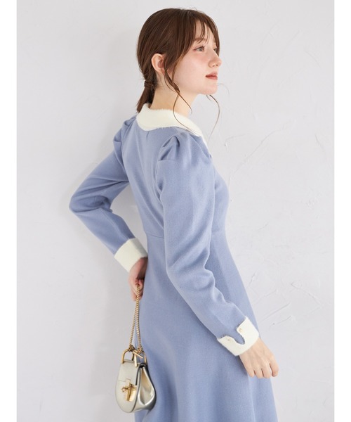 tocco closet(トッコ クローゼット)の「襟付き配色シャギー切り替えハート飾り釦リブニットワンピース(ワンピース・レディース・アイボリー/ブラック/ボルドー/グレイッシュブルー・M)」の20枚目の写真