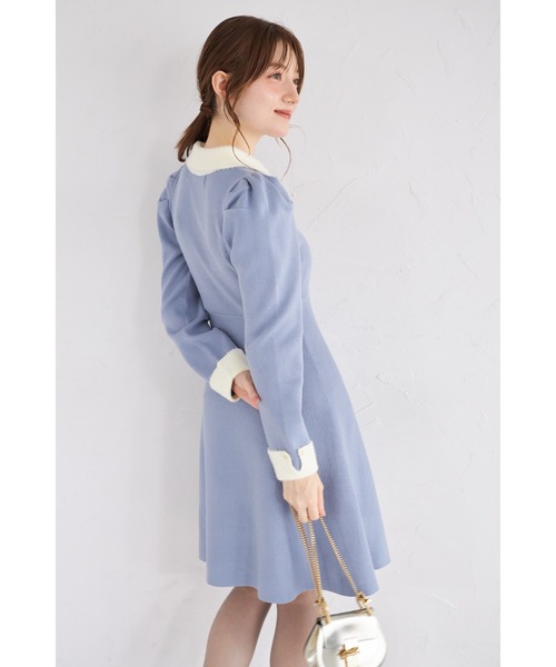 tocco closet(トッコ クローゼット)の「襟付き配色シャギー切り替えハート飾り釦リブニットワンピース(ワンピース・レディース・アイボリー/ブラック/ボルドー/グレイッシュブルー・M)」の19枚目の写真
