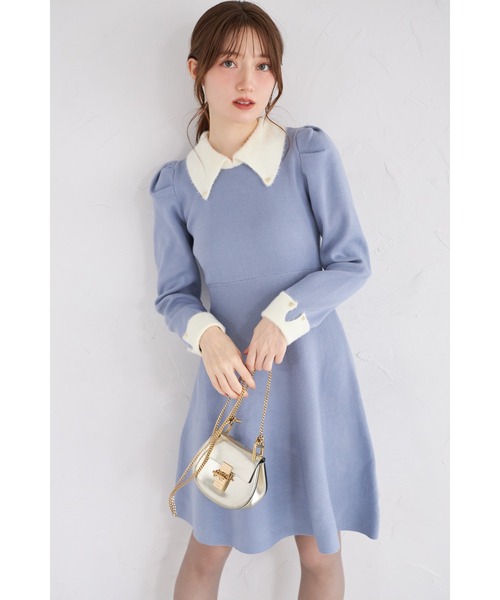 tocco closet(トッコ クローゼット)の「襟付き配色シャギー切り替えハート飾り釦リブニットワンピース(ワンピース・レディース・アイボリー/ブラック/ボルドー/グレイッシュブルー・M)」の17枚目の写真