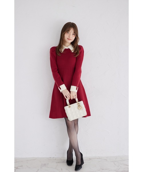 tocco closet(トッコ クローゼット)の「襟付き配色シャギー切り替えハート飾り釦リブニットワンピース(ワンピース・レディース・アイボリー/ブラック/ボルドー/グレイッシュブルー・M)」の21枚目の写真