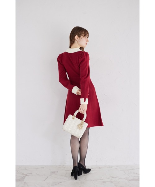 tocco closet(トッコ クローゼット)の「襟付き配色シャギー切り替えハート飾り釦リブニットワンピース(ワンピース・レディース・アイボリー/ブラック/ボルドー/グレイッシュブルー・M)」の22枚目の写真