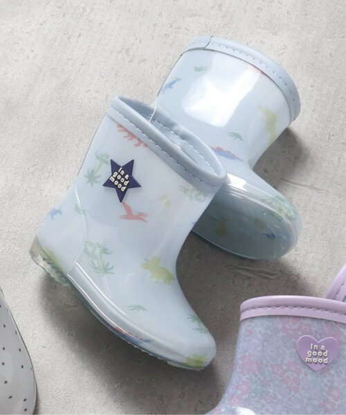 apres les cours（アプレレクール）の「【柄おそろい】レインシューズ（りぼん・花・さくらんぼ・恐竜）（レインシューズ・キッズ・ピンク/ラベンダー/アイボリー/サックスブルー・14/15 /16/17/18/19）」の2枚目の写真